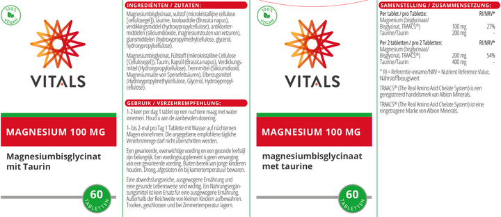 Vitals Magnesium(bisglycinaat) 100 mg 120 tabletten