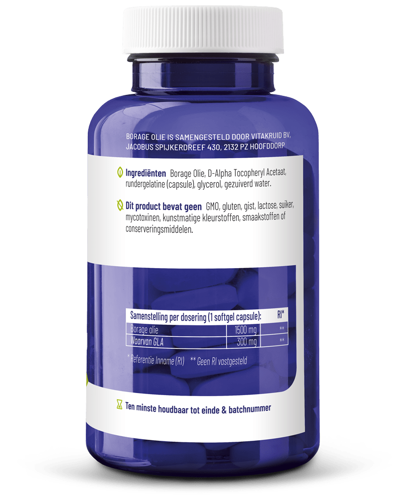 Vitakruid Borage Olie 1500 mg GLA 300 mg 60 softgels