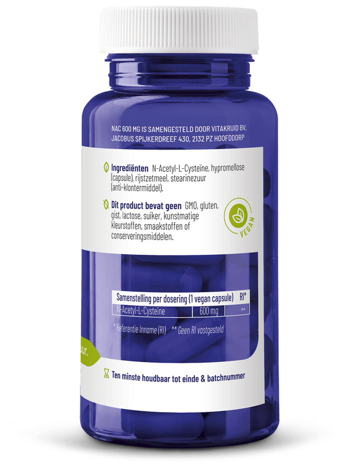 Vitakruid NAC 600mg N-Acetyl-L-Cysteine 60 vegetarische capsules
